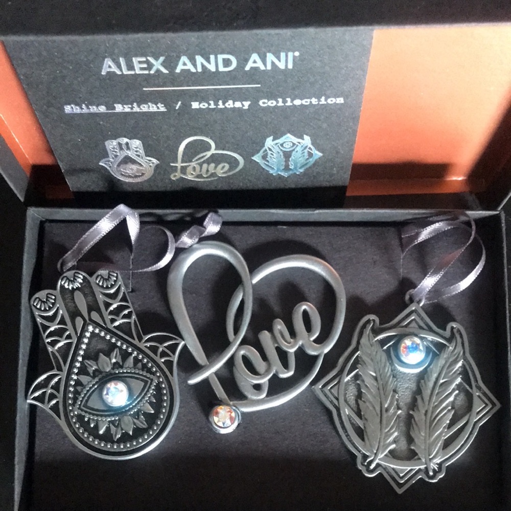 Alex and Ani-Shine Bright Collection- 3 metal positive energy ornaments w/jewel